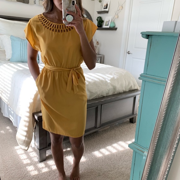 Mossimo Supply Co. Dresses & Skirts - Mustard Yellow Pocket Dress with Detailed Neckline